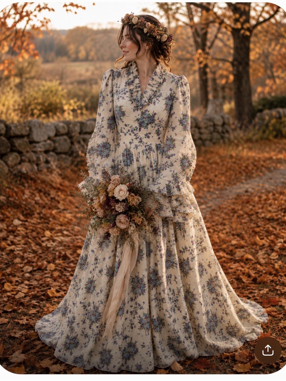 Vintage Floral Bridgerton Gunne Sax Style Dress Cottagecore Grad Prom Bridal